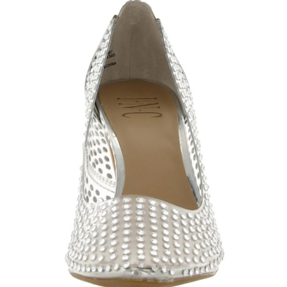 NWT Womens sexy bridal heels Size 8W Clear Vinyl Rhinestone Silver heels 8 wide - Picture 11 of 17